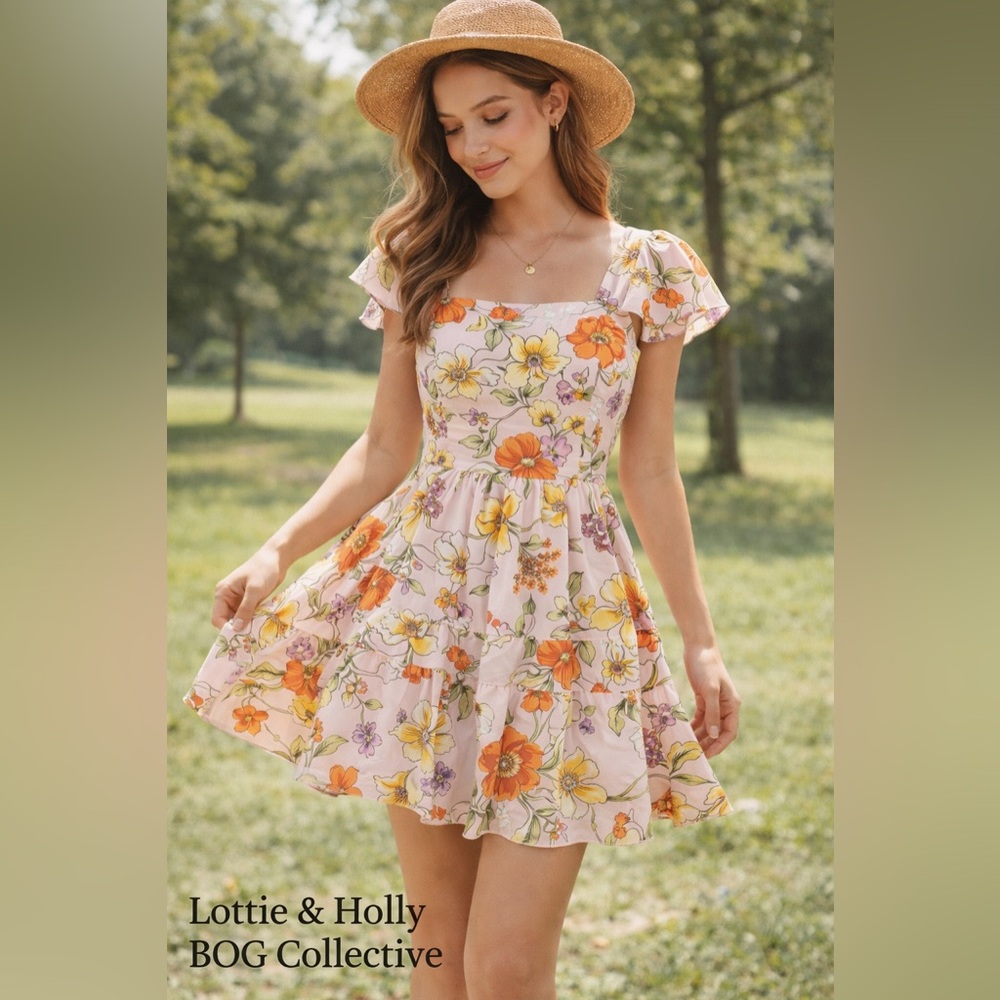 BOG Collective Floral Mini Dress NWT Cottagecore Pink Small